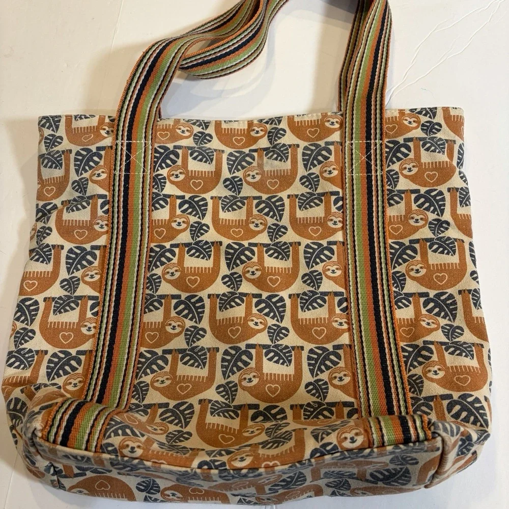 Bungalow 360 Vegan Striped Tote Bag Sloth Zippered